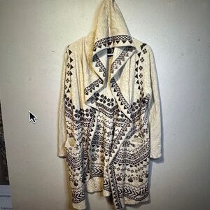 Johnny Was /  Biya Embroidered Hooded Sweater Cardigan. Size M